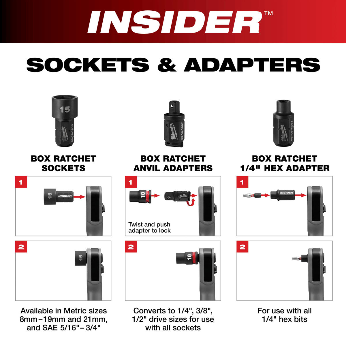 Milwaukee 49-16-1668 - Milwaukee 49-16-1668 M12 FUEL INSIDER Box Ratchet 3/8" Anvil Adapter (View 3)
