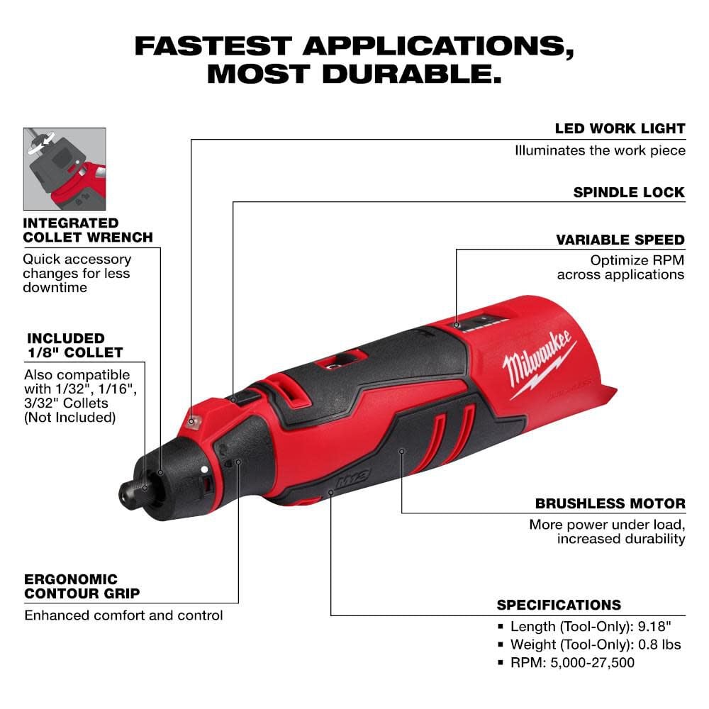 Milwaukee M12 Brushless Rotary Tool - Tool Only - 2525-20