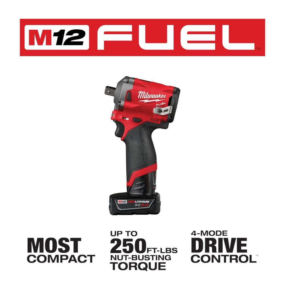 Milwaukee 2555P-22 M12 FUEL 1/2" Stubby Impact Wrench Kit with Pin Detent