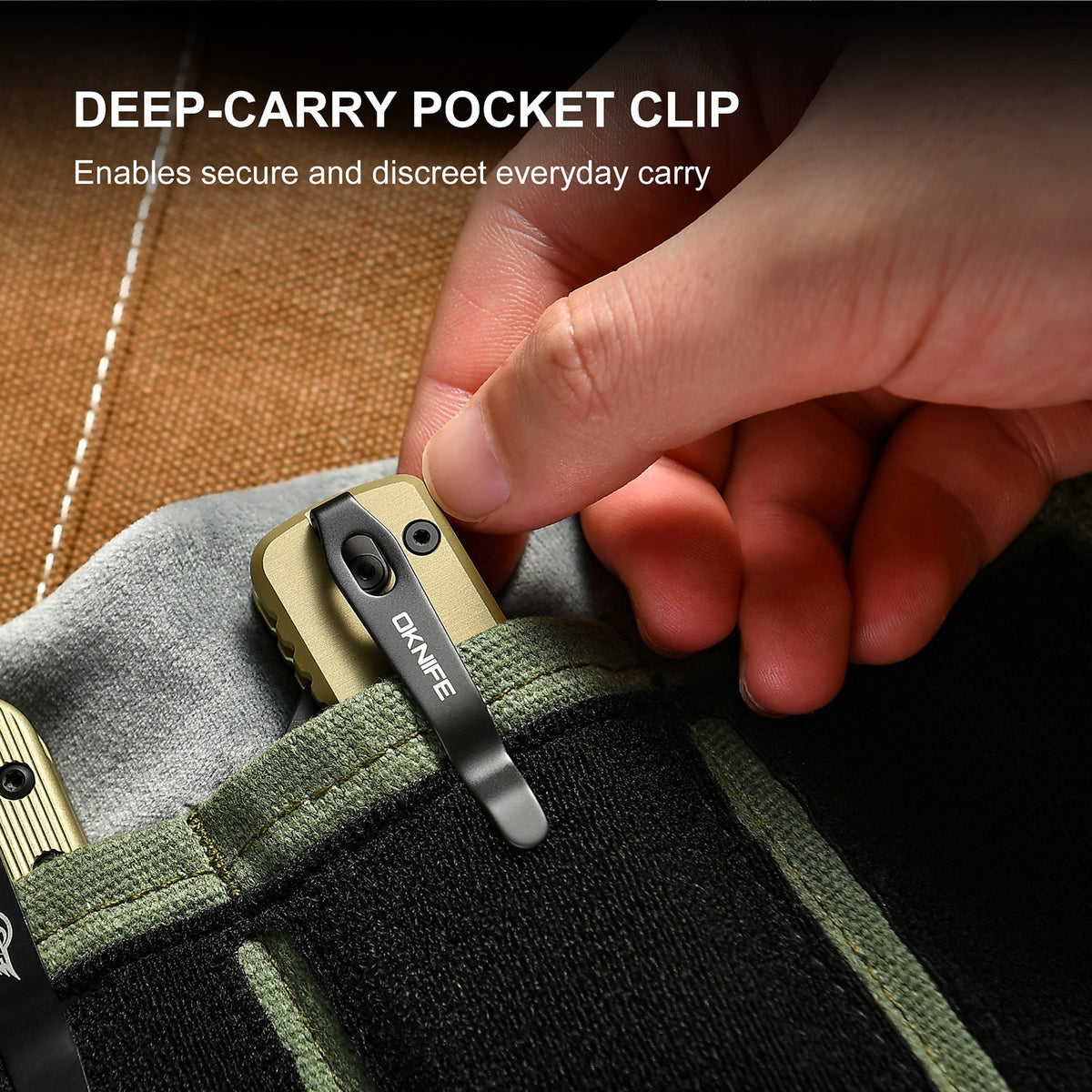 Oknife U1 Ultra deep-carry pocket clip in use