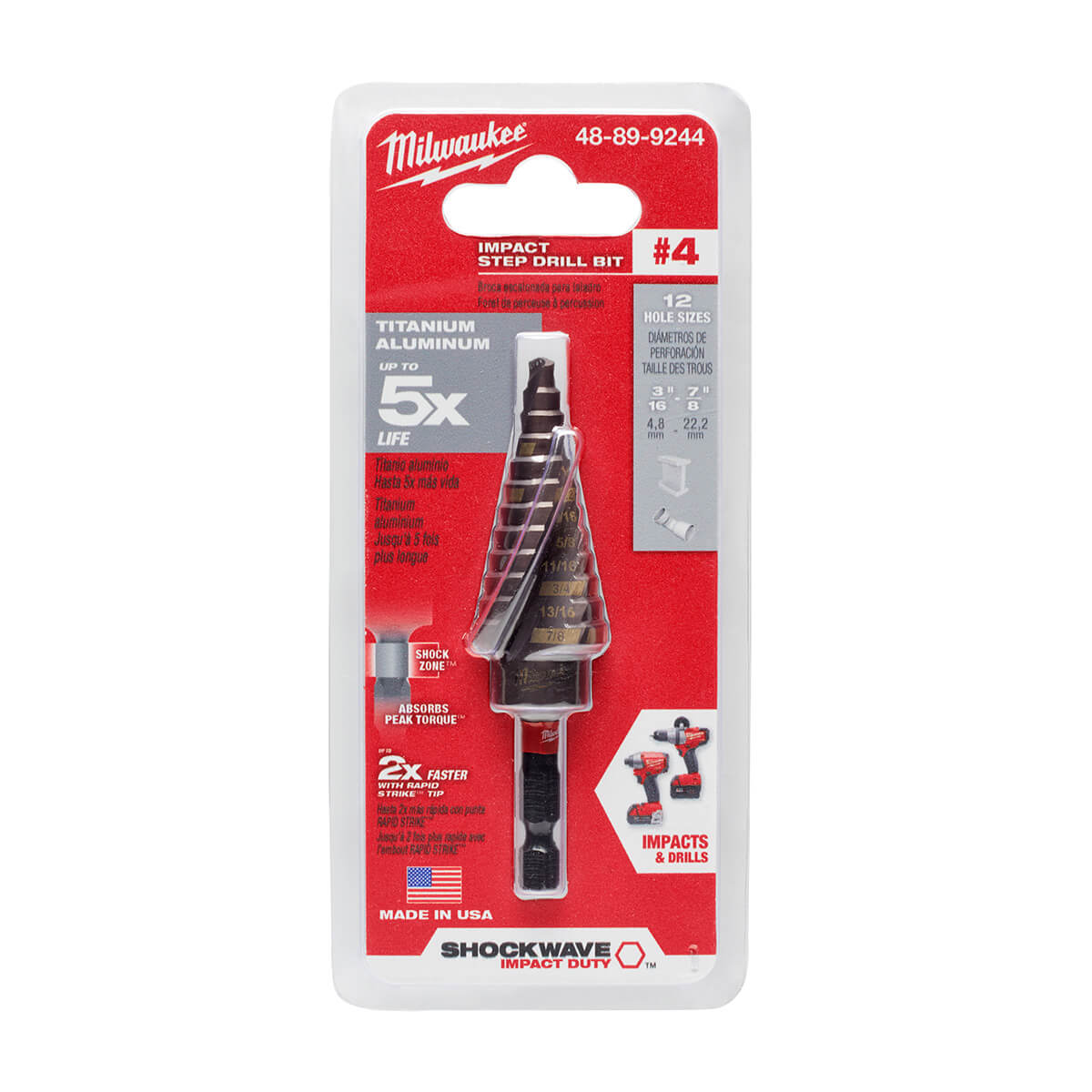 Milwaukee 48-89-9244 – SHOCKWAVE™ Impact Duty™ Stufenbohrer Nr. 4 3/16 – 7/8 Zoll.