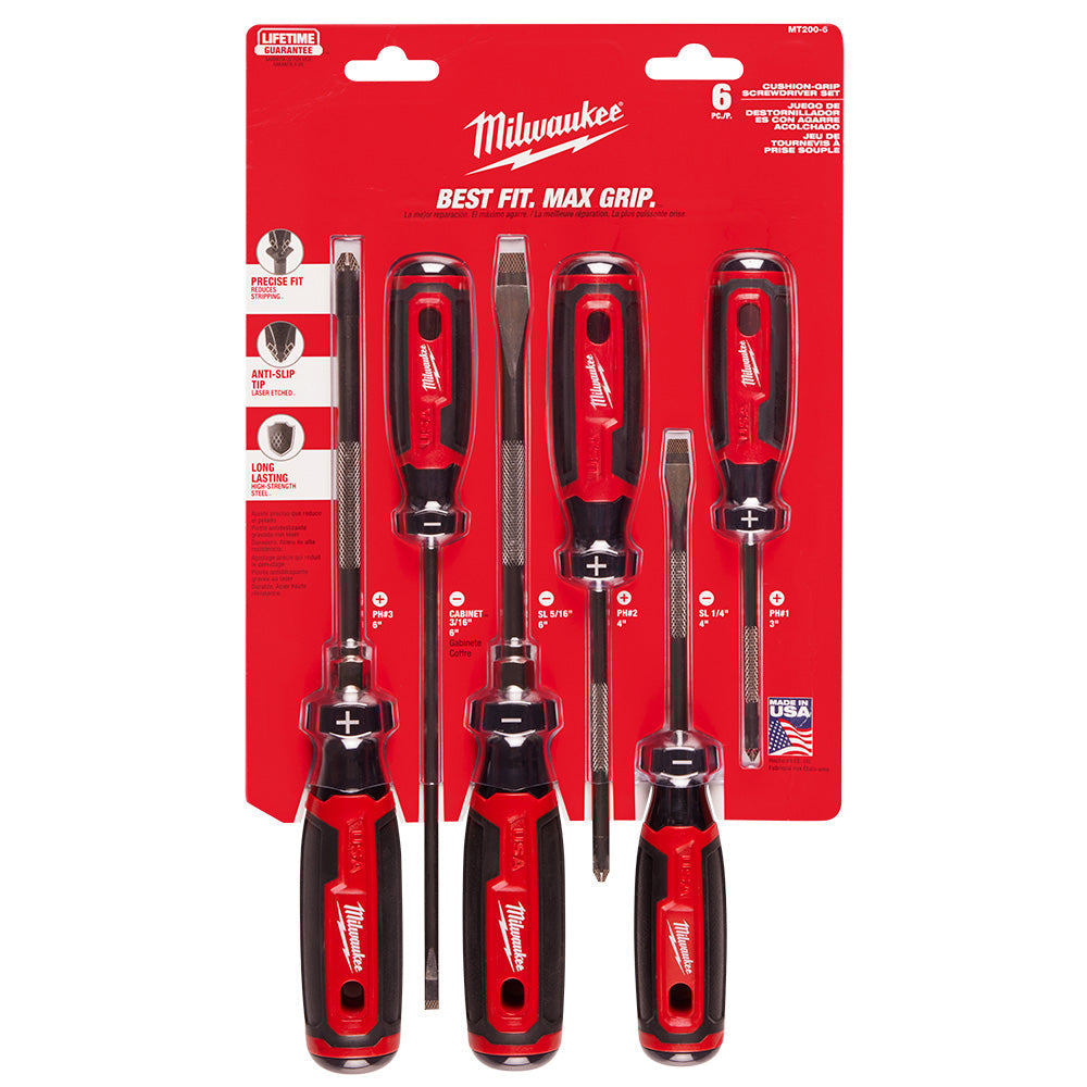 Milwaukee MT200-6 - Kit de 6 tournevis à poignée coussinée (États-Unis)