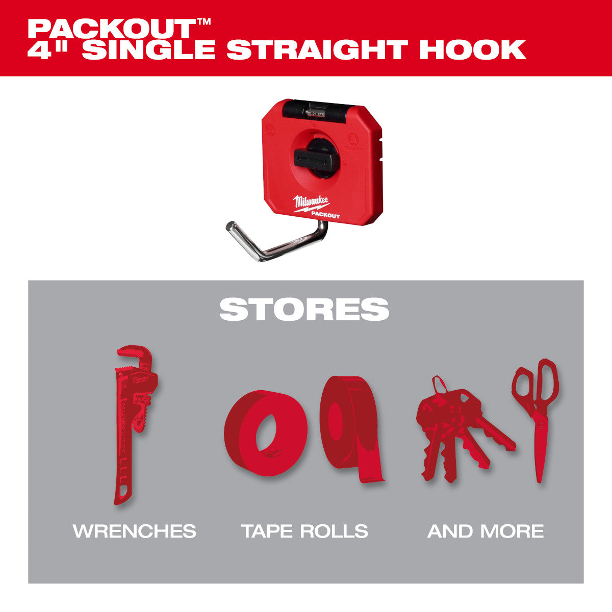 Milwaukee 48-22-8328 - Crochet droit simple PACKOUT™ 4"