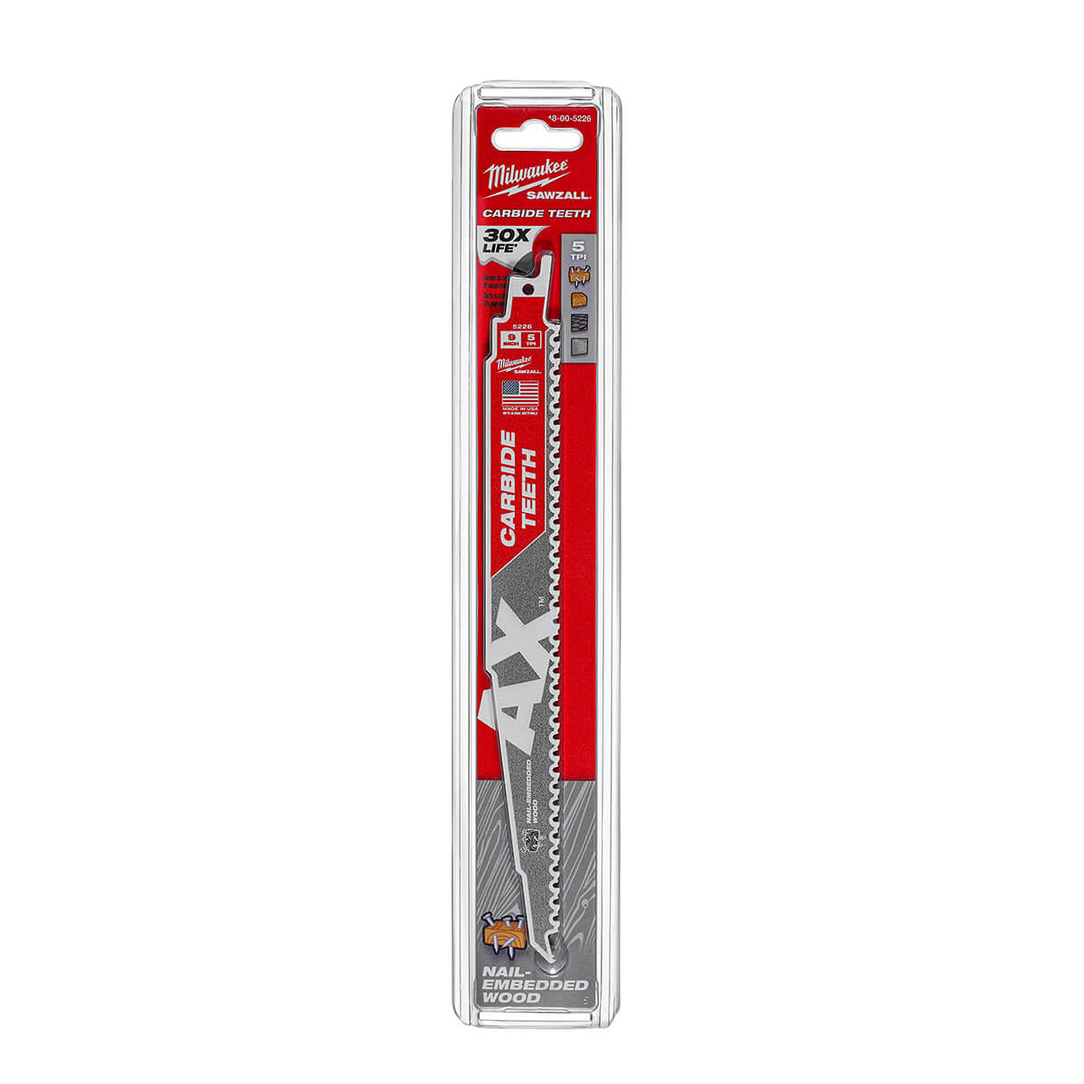 Milwaukee 48-00-5226 - The Ax™ mit Hartmetallzähnen SAWZALL™ Klinge 9 Zoll 5T