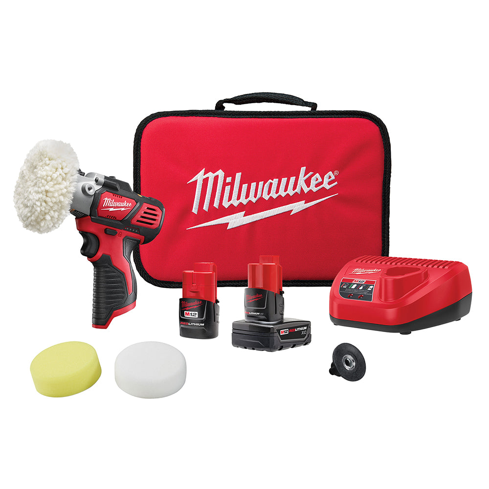 Milwaukee 2438-22X – M12™ 12-Volt-Lithium-Ionen-Akku-Polierer/Schleifgerät mit variabler Geschwindigkeit, XC/Compact-Akku-Kit