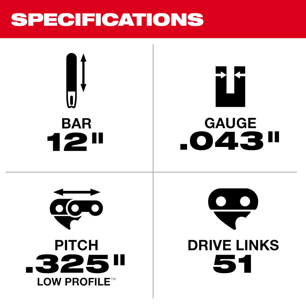 Milwaukee 12" Top Handle Chainsaw Guide Bar