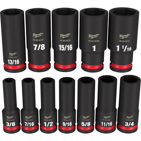 Milwaukee 49-66-7011 - 12PC SHOCKWAVE Impact Duty™ 1/2" Drive SAE Deep 6 Point Socket Set - Wise Line Tools