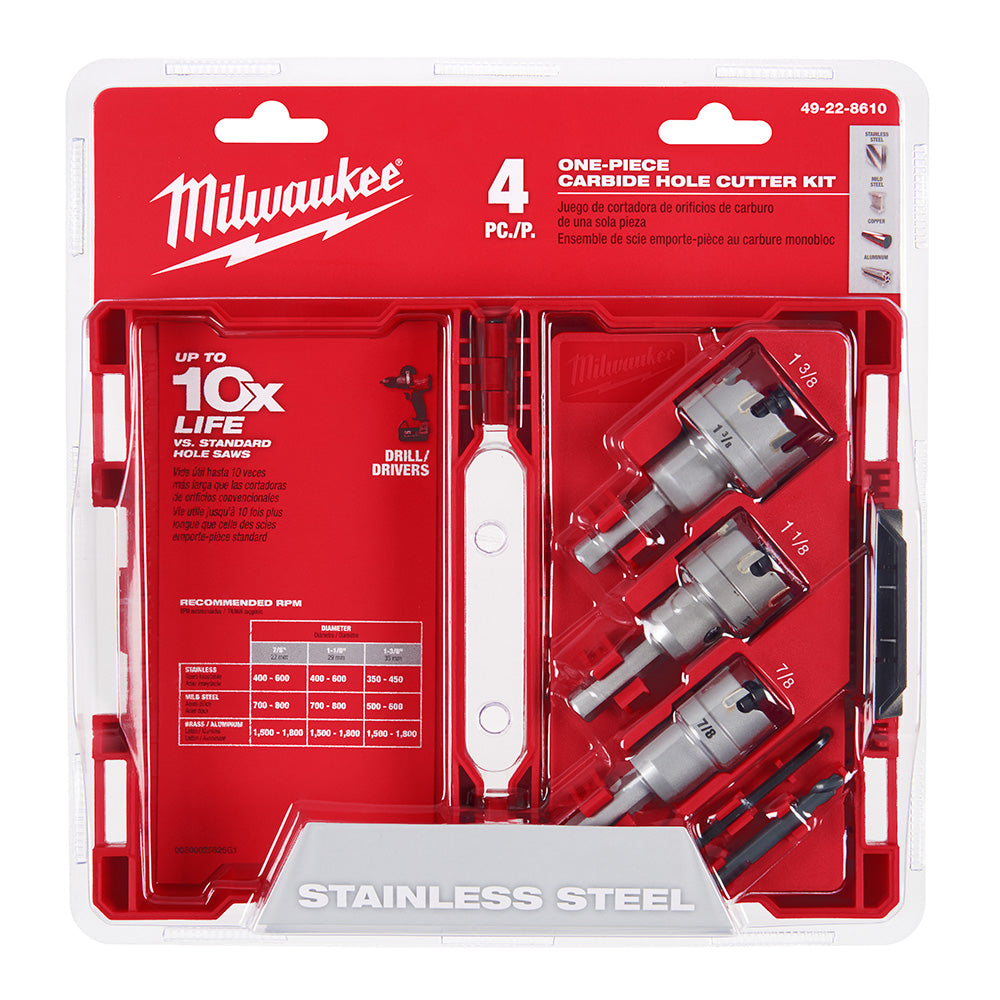 Milwaukee 49-22-8610 - One-Piece Carbide Hole Cutter Set: 4PC