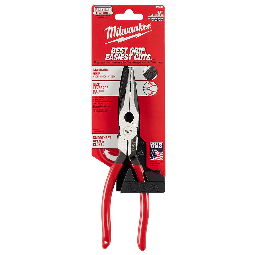 Milwaukee MT505 - 8" Long Nose Dipped Grip Pliers (USA)