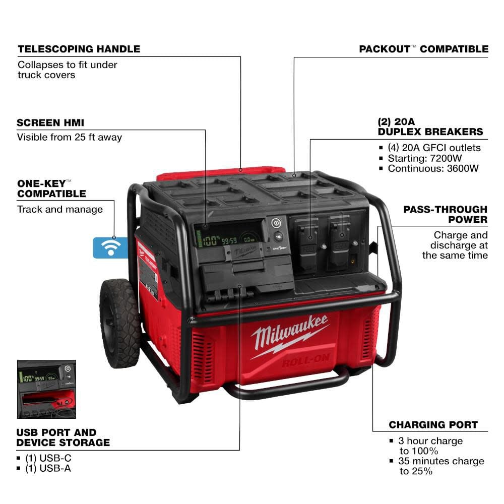 Milwaukee 3300R - Bloc d'alimentation ROLL-ON™ 7 200 W/3 600 W 2,5 kWh