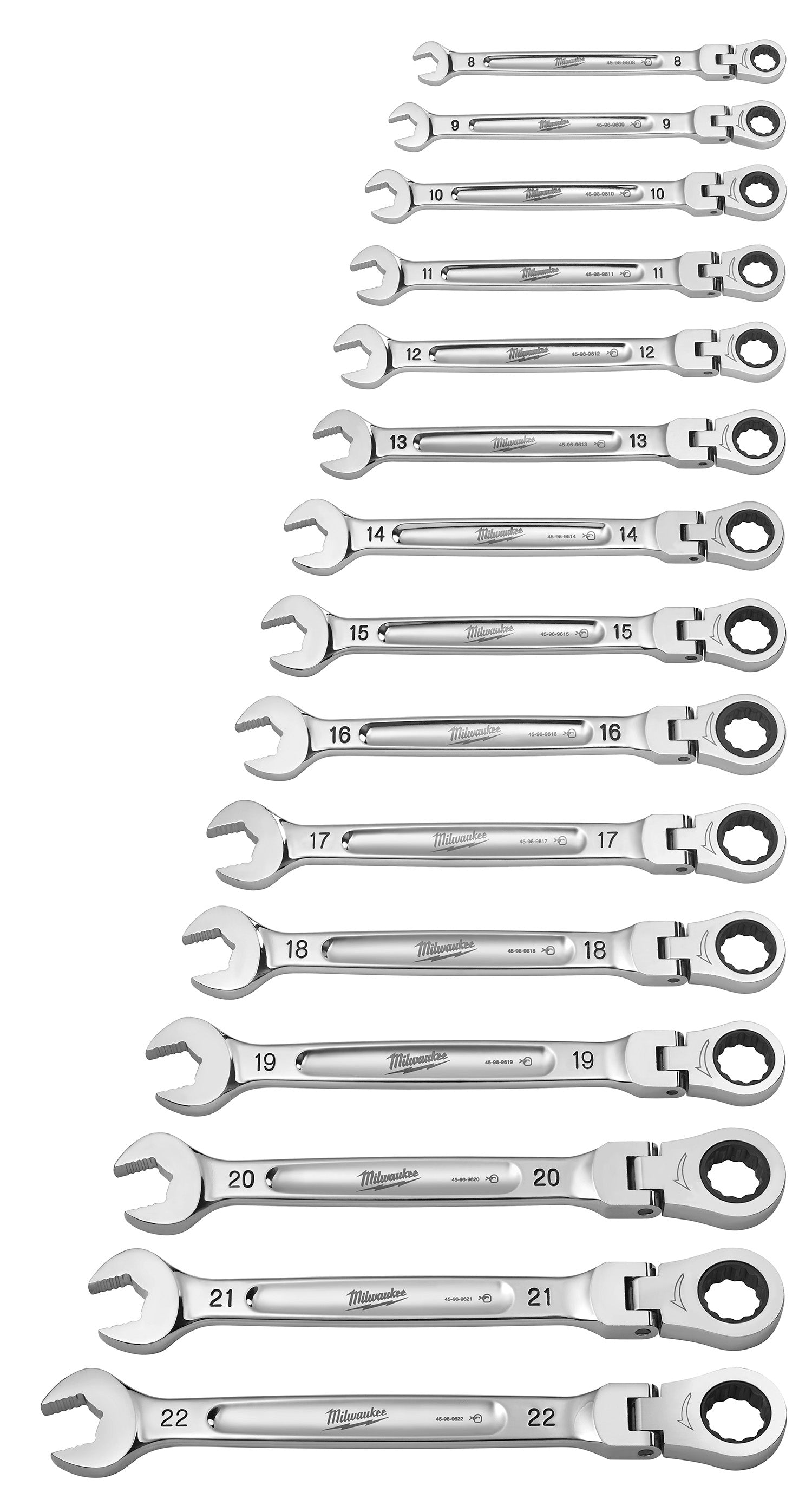 Milwaukee 48-22-9513 - 15pc Metric Flex Head Ratcheting Combination Wrench Set