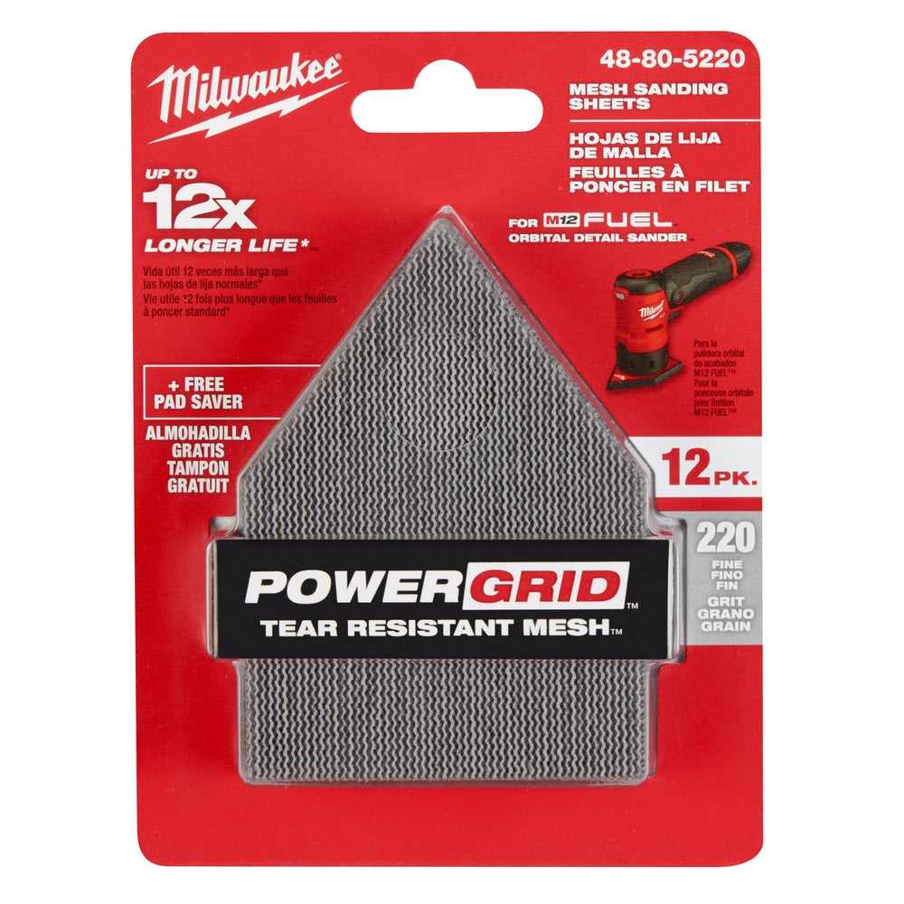 Milwaukee 48-80-5220 - 220 Grit Mesh Sanding Sheets for M12 FUEL™ Orbital Detail Sander 12-Pack