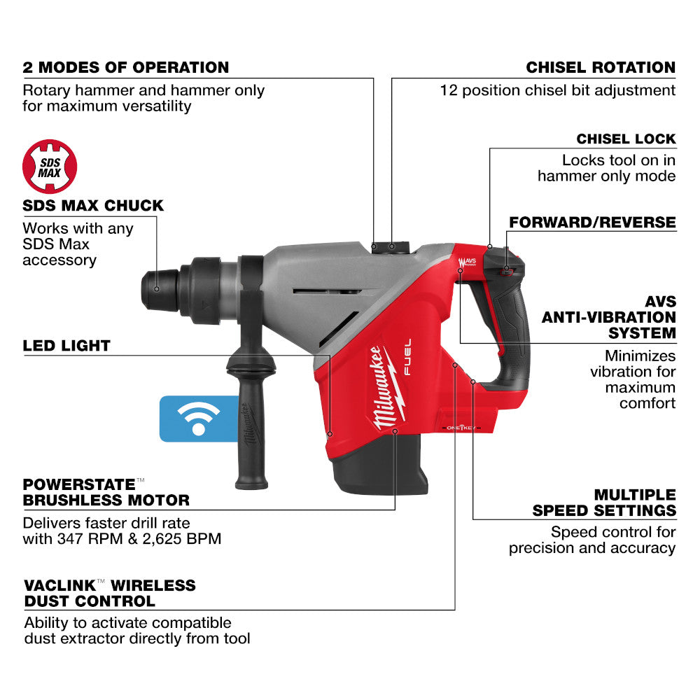 Milwaukee 2918-20 M18 FUEL 1-3/4" SDS MAX Rotary Hammer with ONE-KEY (Tool Only)