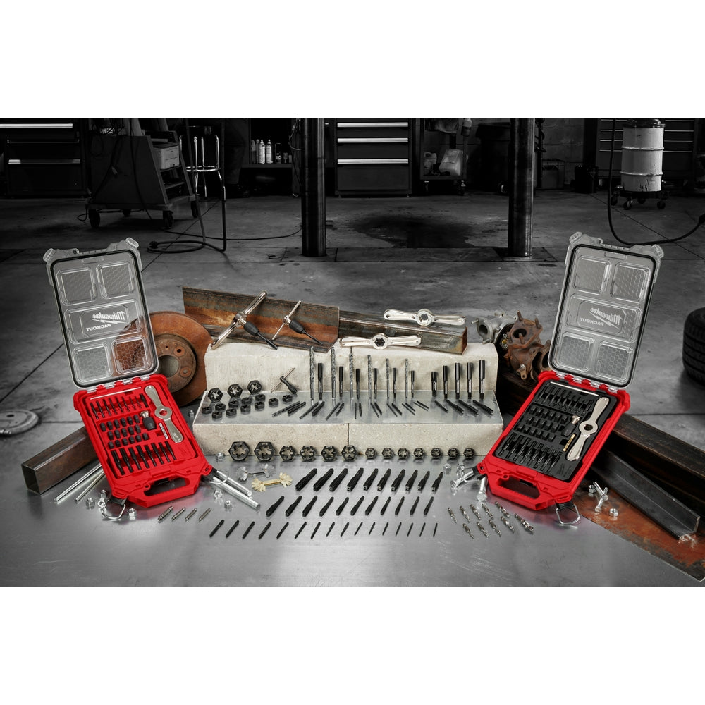 Milwaukee 49-22-5603 - 38-teiliges metrisches Gewindebohrer- und Schneideisen-Packout™-Set mit Hex-LOK™ 2-in-1-Griff