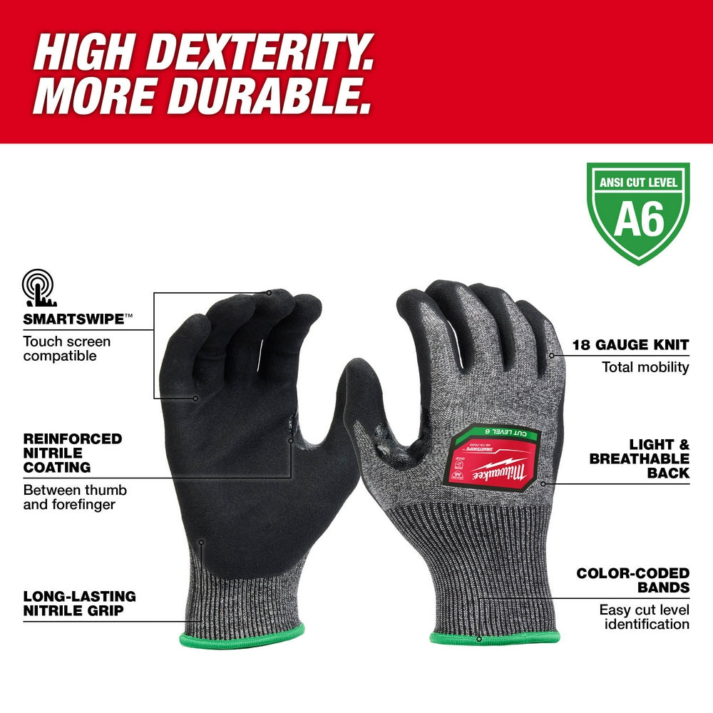 Milwaukee 48-73-7002 - Gants en nitrile haute dextérité, niveau de coupure 6 - L