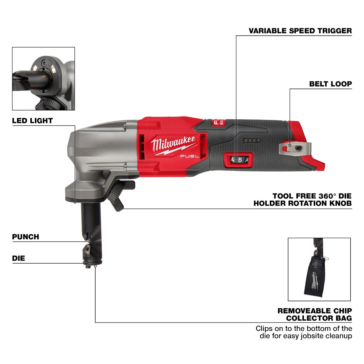 Milwaukee 2476-20 - Grignoteuse à vitesse variable M12 FUEL™ calibre 16