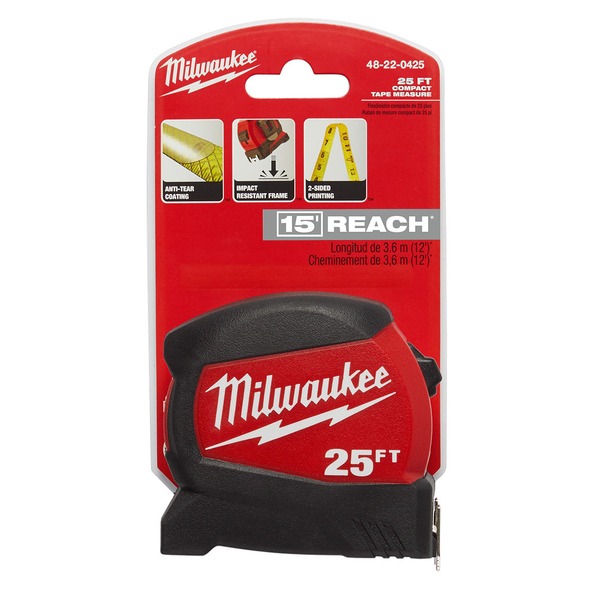 Milwaukee 48-22-0425 – 25 Fuß kompaktes Maßband mit breiter Klinge