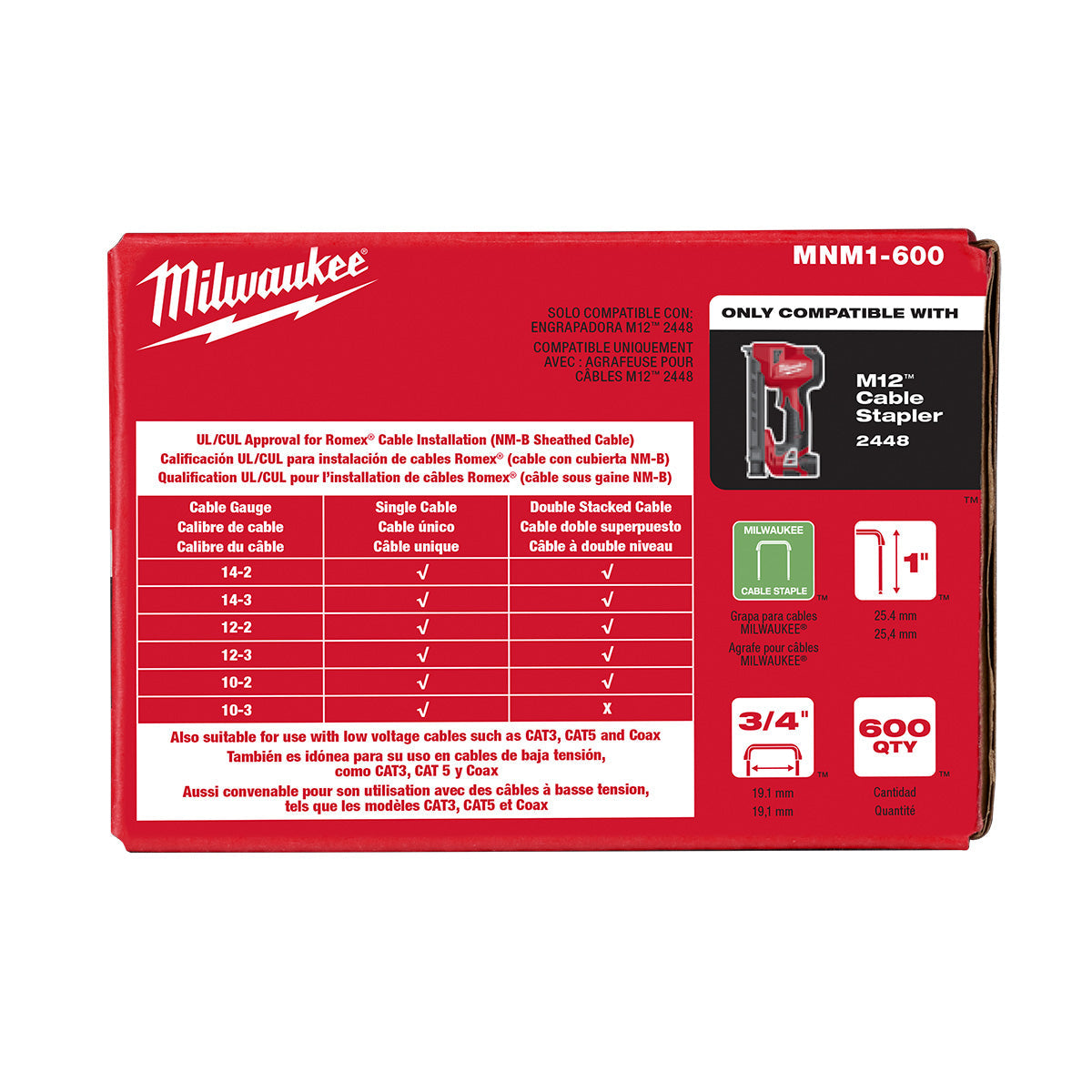 Milwaukee MNM1-600 - Agrafes pour câbles isolés 1"