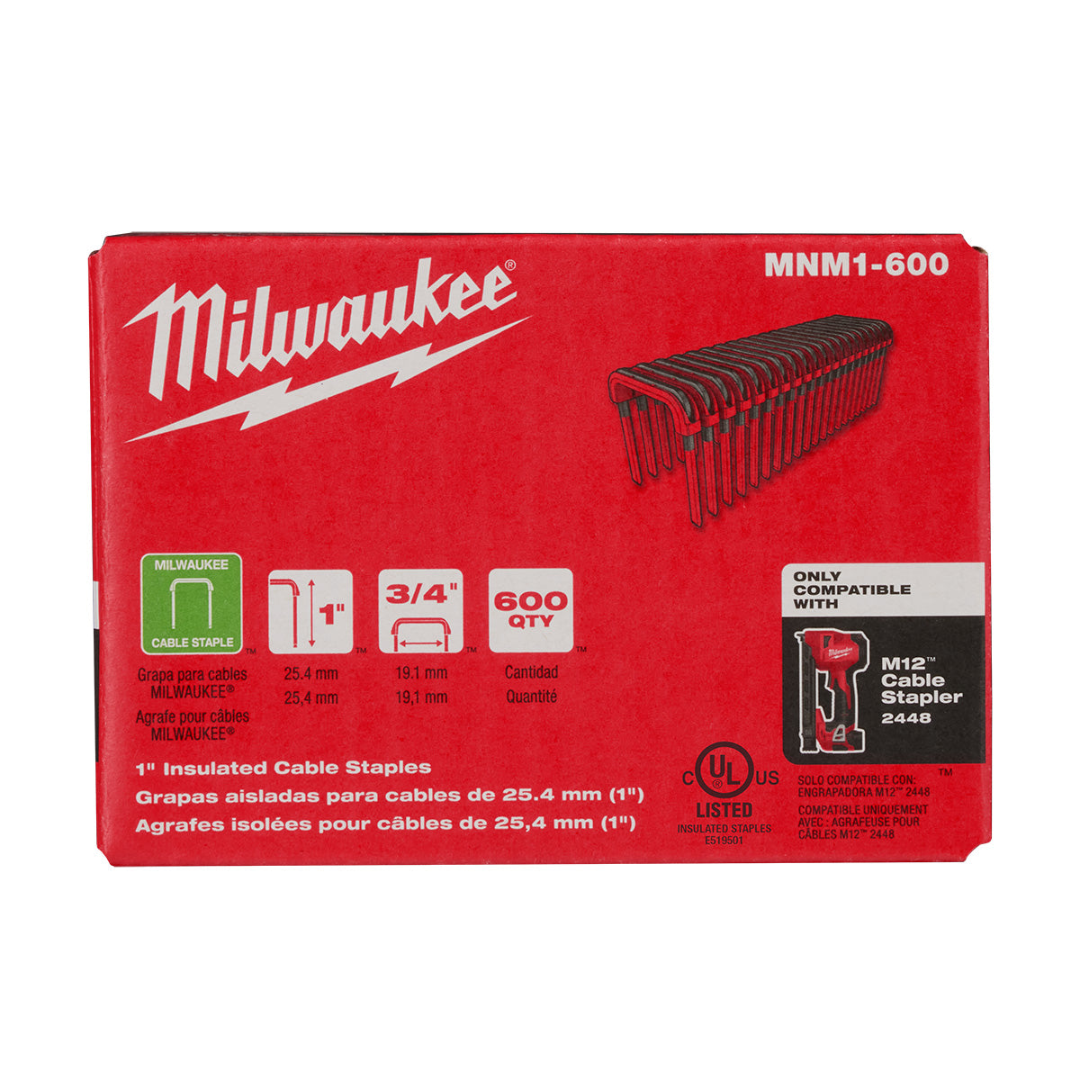 Milwaukee MNM1-600 - Agrafes pour câbles isolés 1"