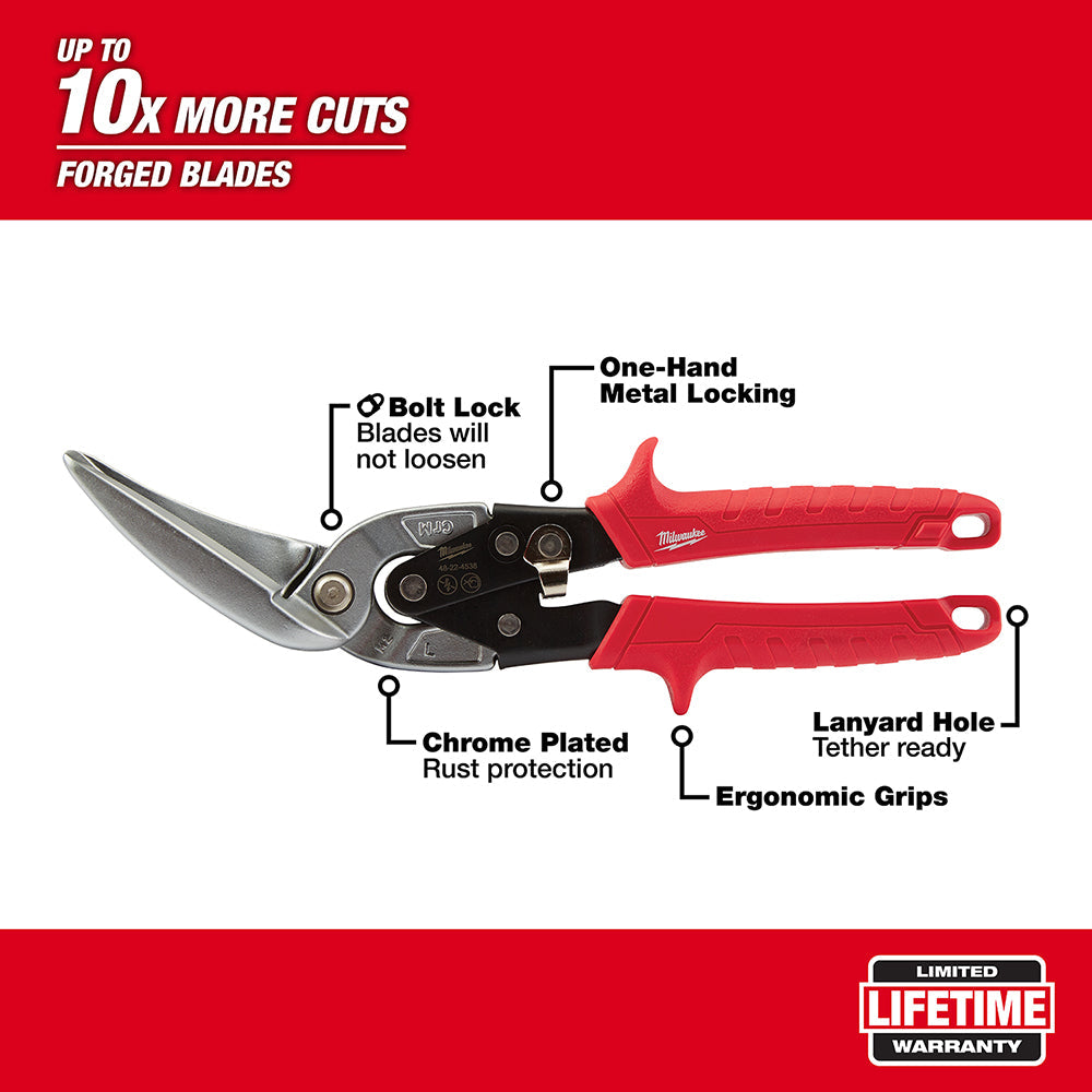 Milwaukee 48-22-4538 - Long Cut Offset Left Aviation Snips