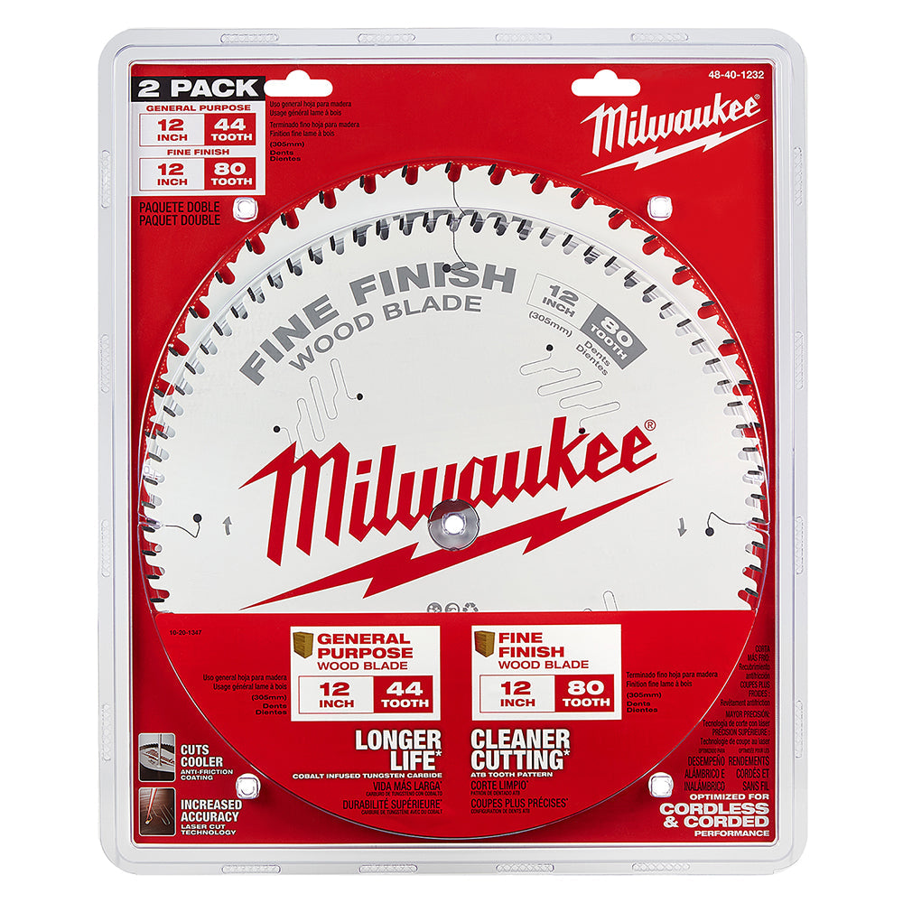 Lames de scie circulaire Milwaukee 12 po 44 dents + 80 dents, lot de deux