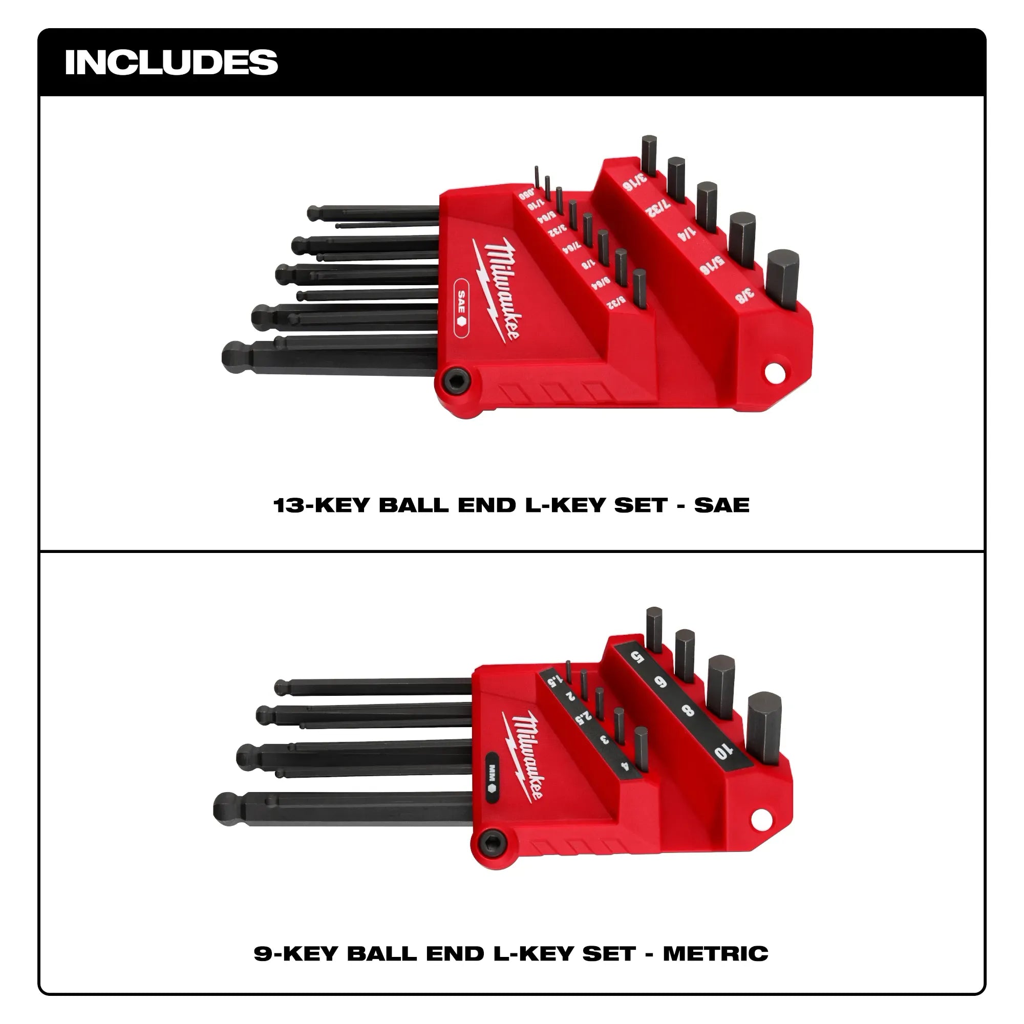 Milwaukee 48-22-2187 - 22-Key Ball End L-Key Set - SAE/Metric