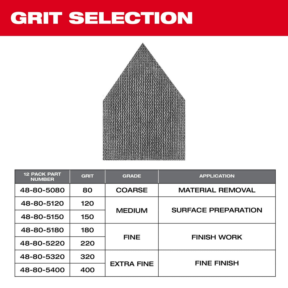 Milwaukee 48-80-5220 - 220 Grit Mesh Sanding Sheets for M12 FUEL™ Orbital Detail Sander 12-Pack