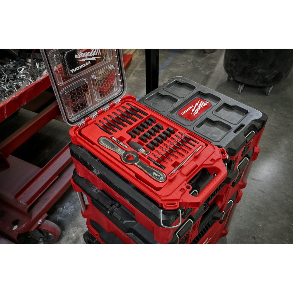 Milwaukee 49-22-5604 - 38-teiliges SAE-Gewindebohrer- und Schneideisen-Packout™-Set mit Hex-LOK™ 2-in-1-Griff