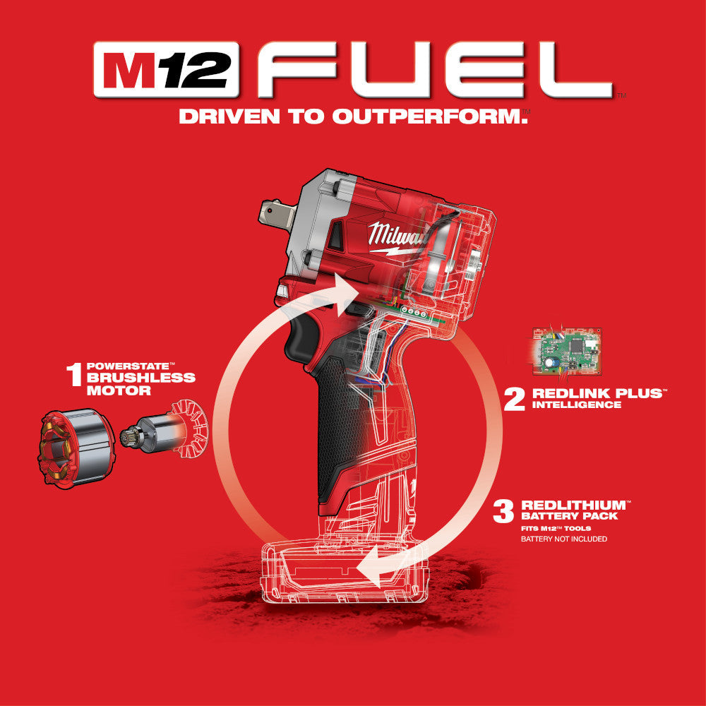 Milwaukee 2555P-20 - M12 FUEL™ Stubby 1/2 Zoll Stift-Schlagschrauber