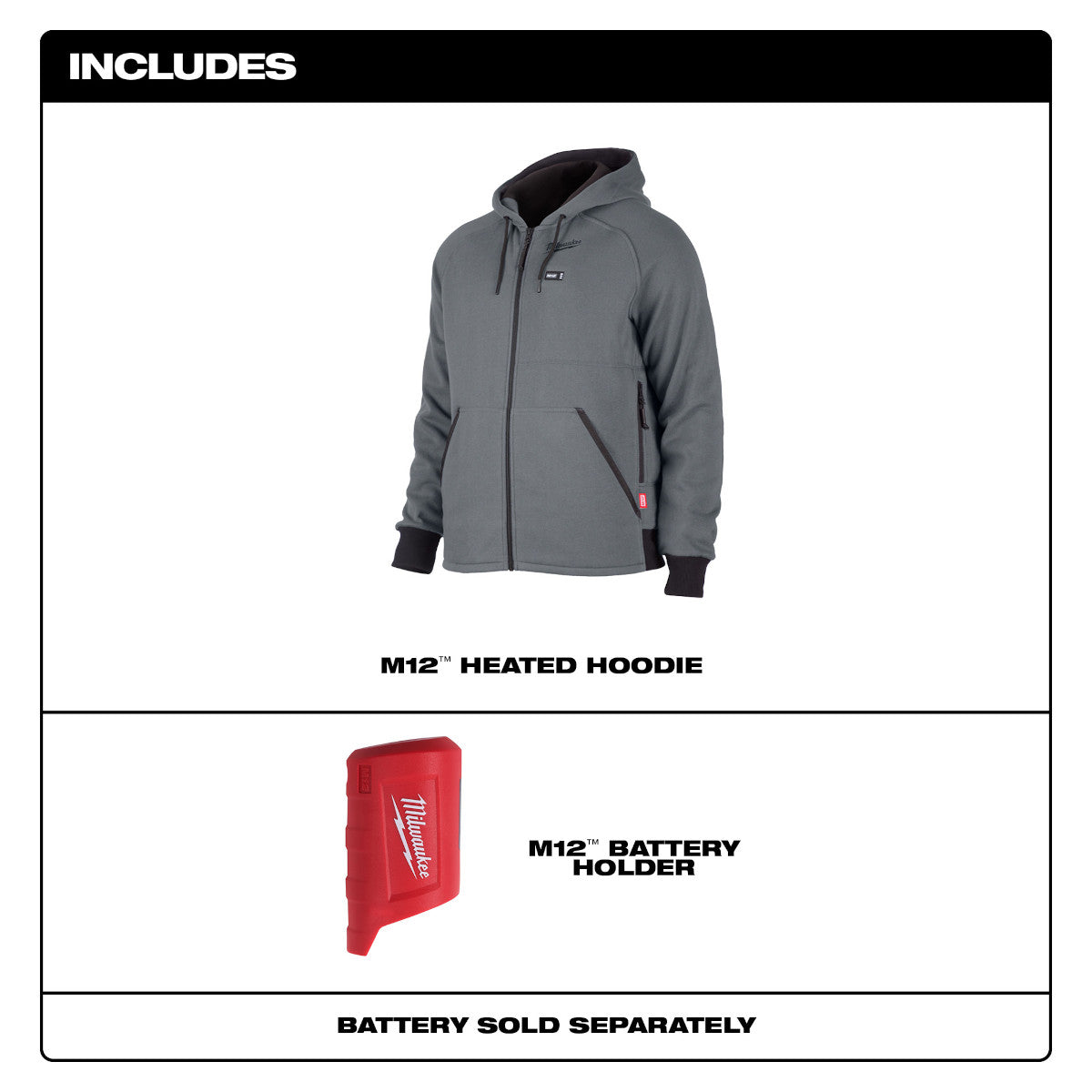 Milwaukee 306G-20M - M12™ Beheizter Kapuzenpullover, Grau, Größe M