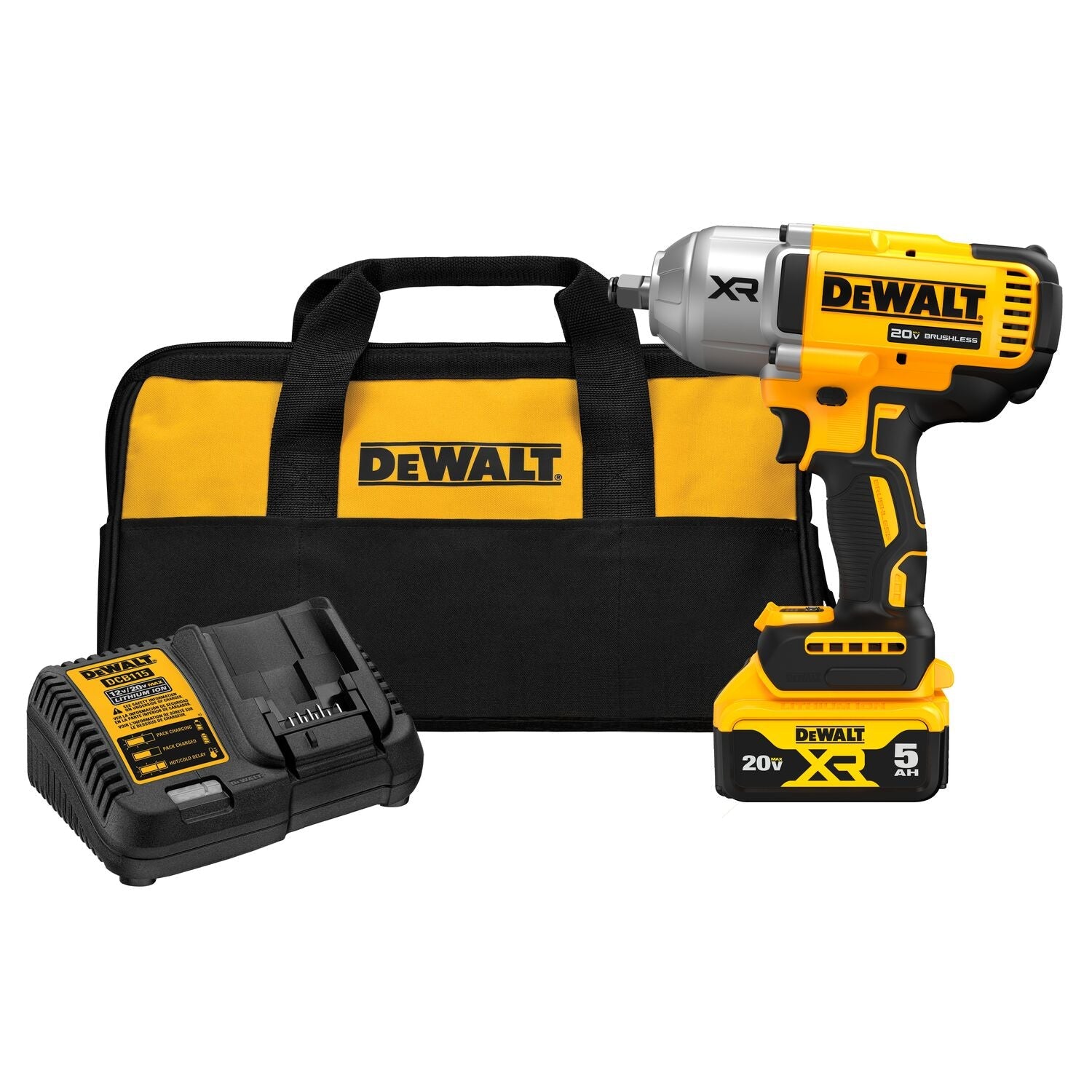 DEWALT DCF900P1-20V MAX* XR 1/2 in. High Torque Impact Wrench with Hog Ring Anvil with (1) 5.0 Ah Battery and Charger Kit