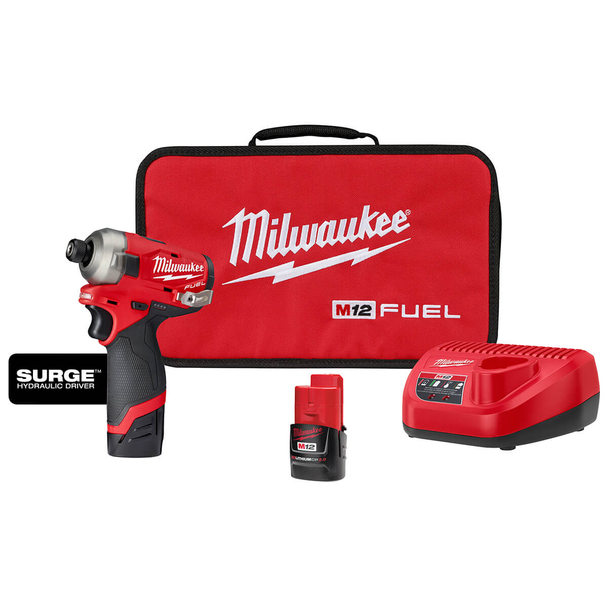 Milwaukee 2551-22 - Kit de tournevis hydraulique hexagonal M12 FUEL™ SURGE™ 1/4 po avec 2 batteries