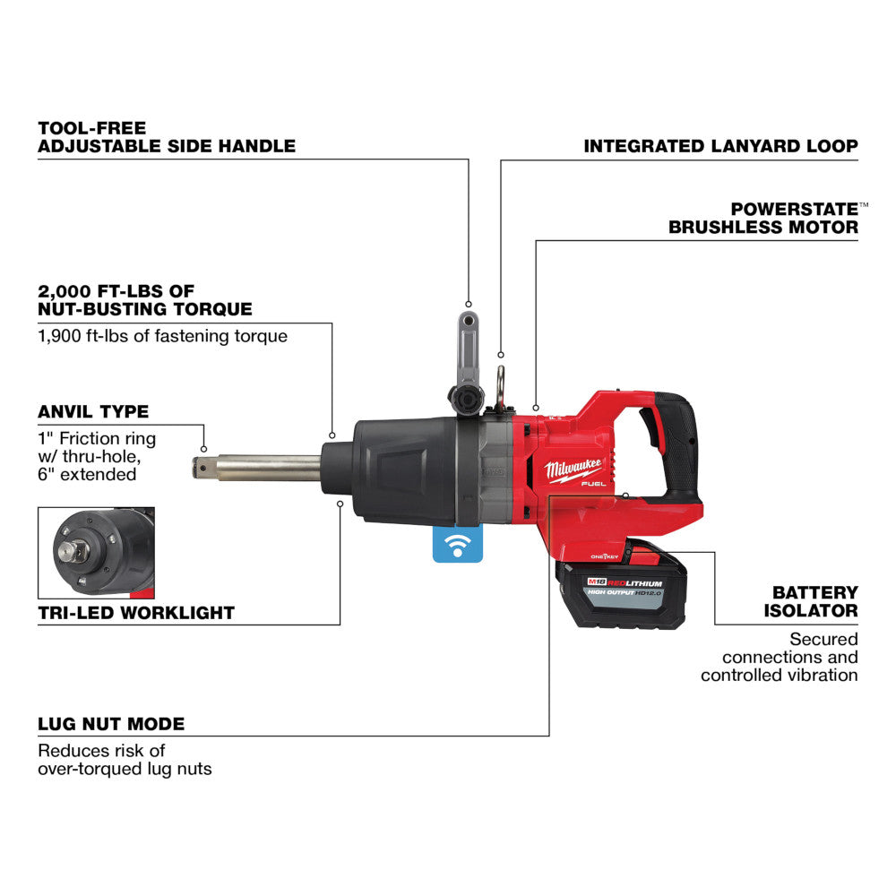 Milwaukee 2869-22HD - M18 FUEL™ 1" D-Handle Ext. Anvil High Torque Impact Wrench w/ ONE-KEY™- Kit