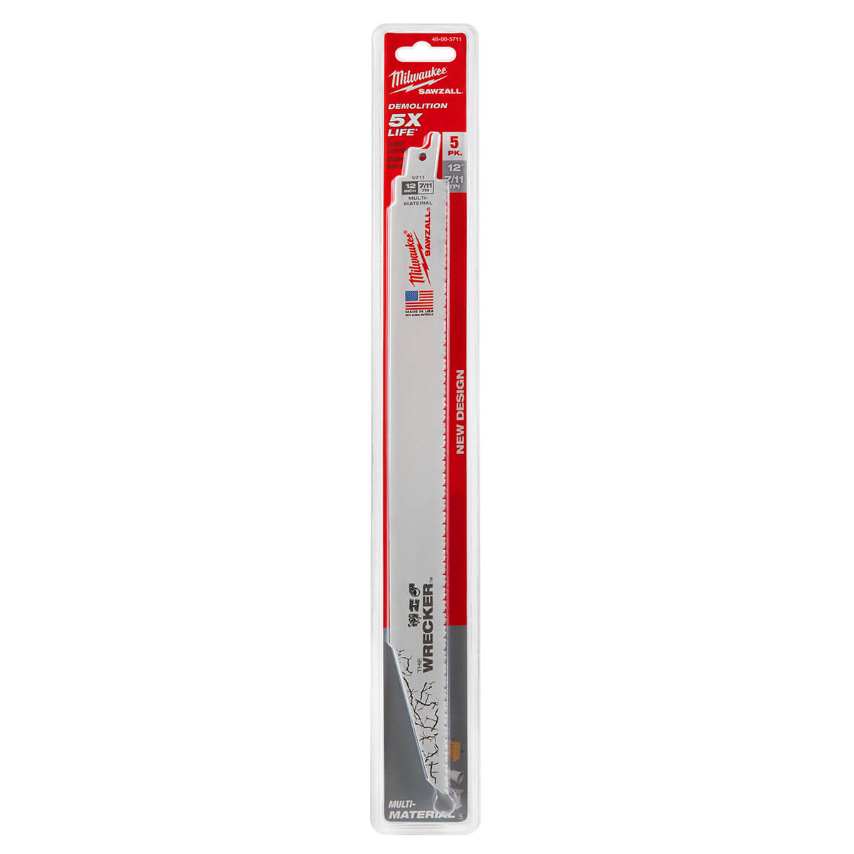 Milwaukee 48-00-5711 - Das WRECKER™ Multi-Material SAWZALL®-Sägeblatt 12" 7/11TPI 5er-Pack