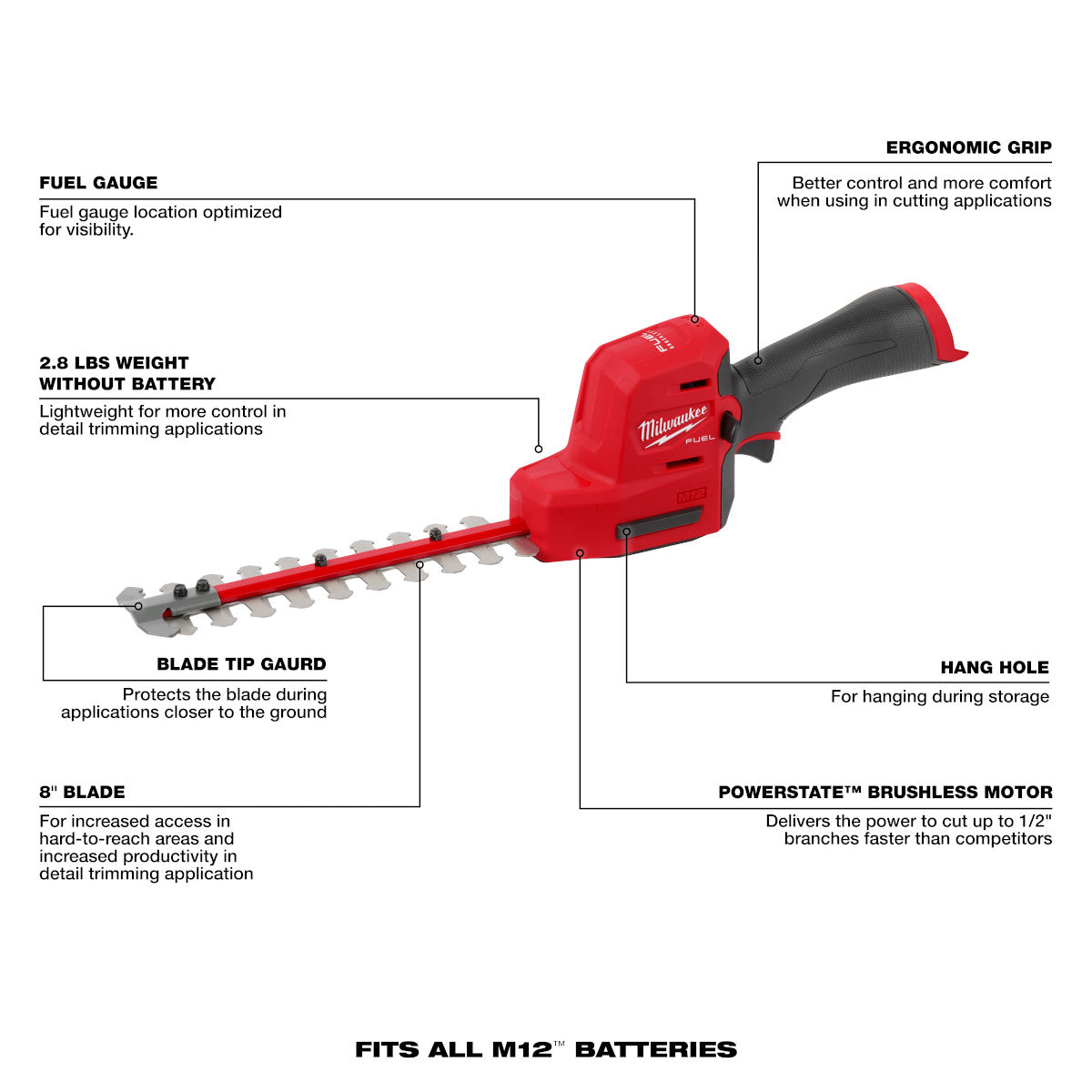 Milwaukee 2533-20 - Taille-haie M12 FUEL™ 8"