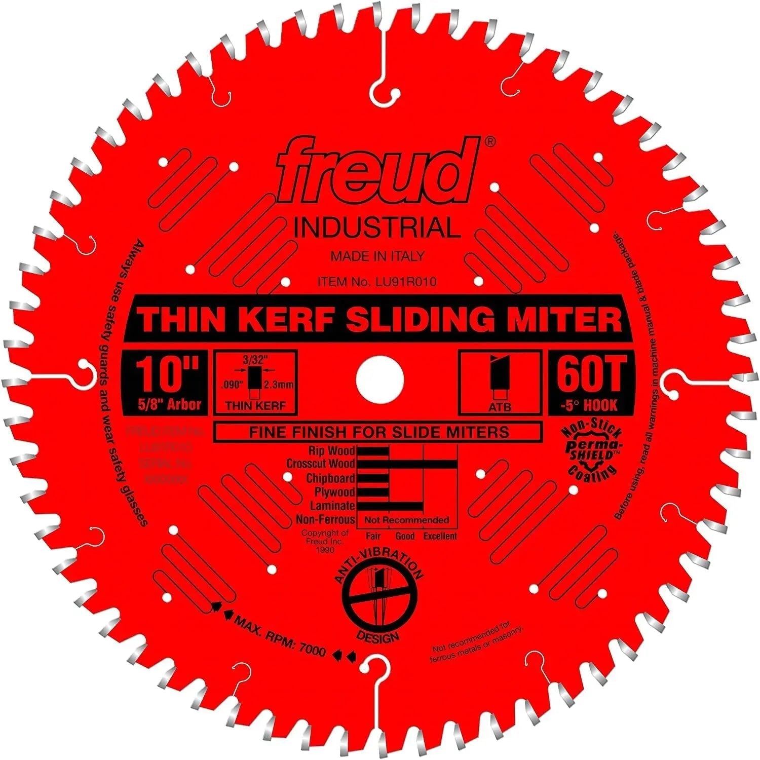 Freud LU91R012  -  12" 72T Thin Kerf Sliding Compound; Miter Saw Blade 72 Tooth - Wise Line Tools