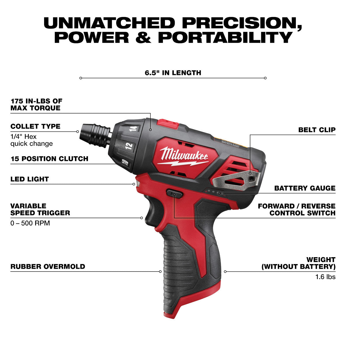 Milwaukee 2401-20 - M12™ 1/4 in. Hex Screwdriver