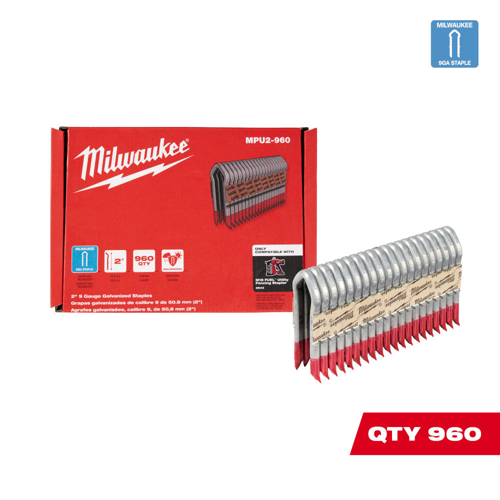 Milwaukee MPU2-960 - Agrafes galvanisées de 2 pouces, calibre 9