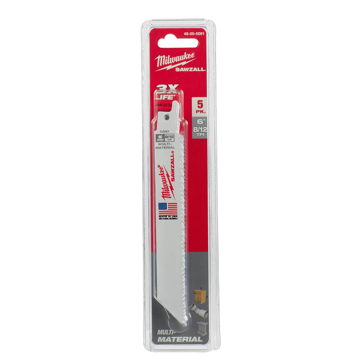 Lames Sawzall® Milwaukee 48-00-5091 - 6 po, 8/12 DPP (paquet de 5)