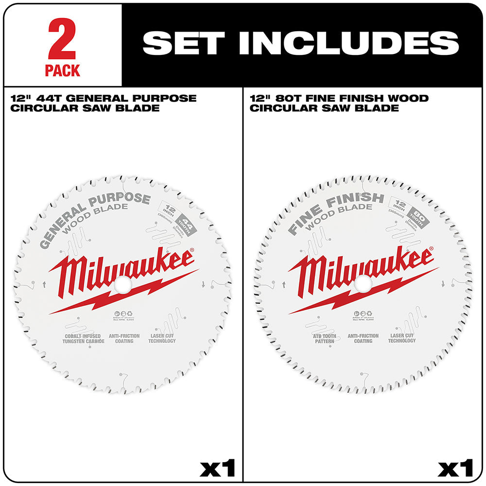 Milwaukee 12 Zoll 44T + 80T Zweierpack Kreissägeblätter