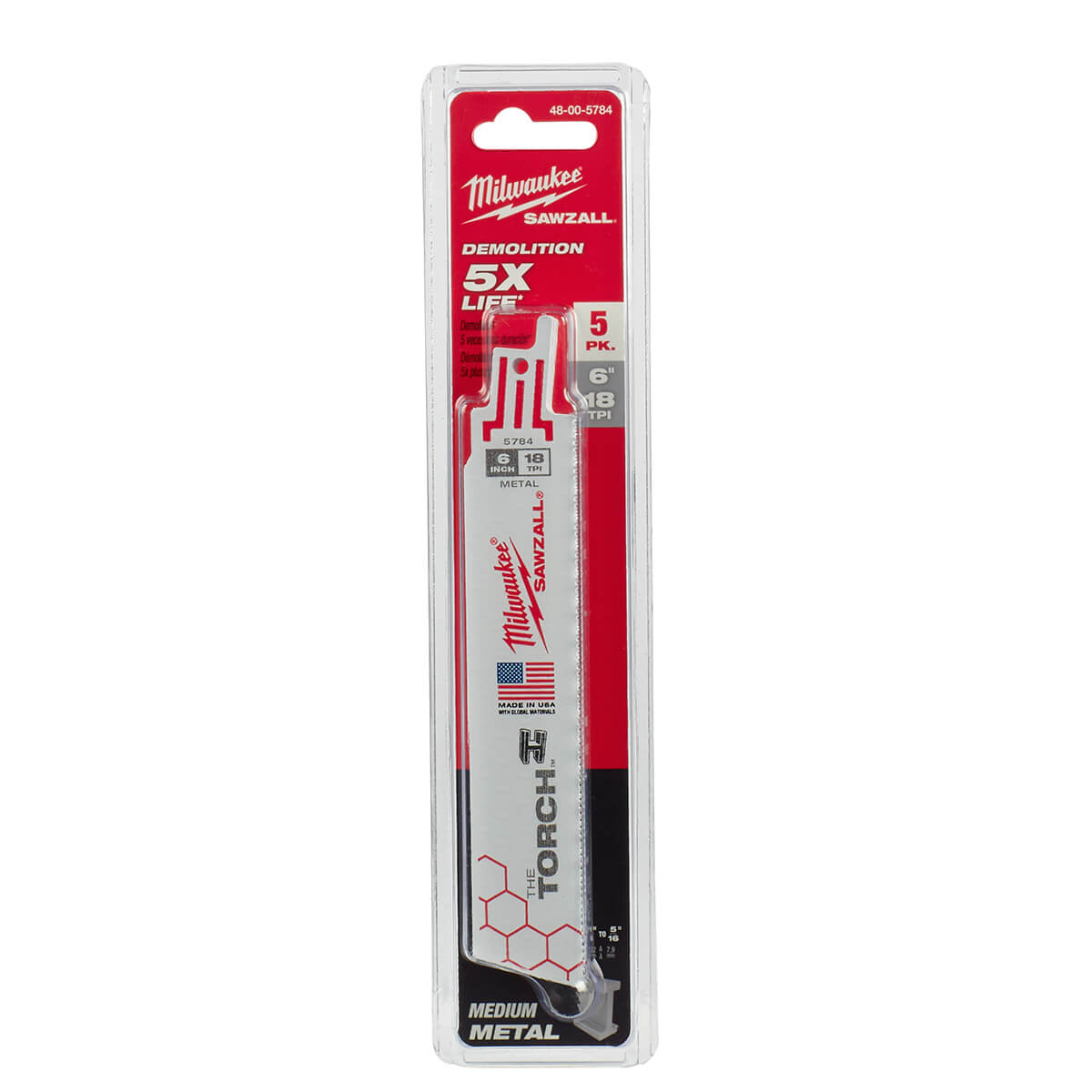 Milwaukee 48-00-5784 - 6" 18 TPI The Torch™ SAWZALL® Blades (5 Pk)