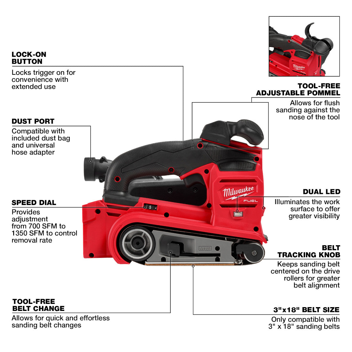 Ponceuse à bande Milwaukee 2832-20 M18 FUEL™ 3"x18"