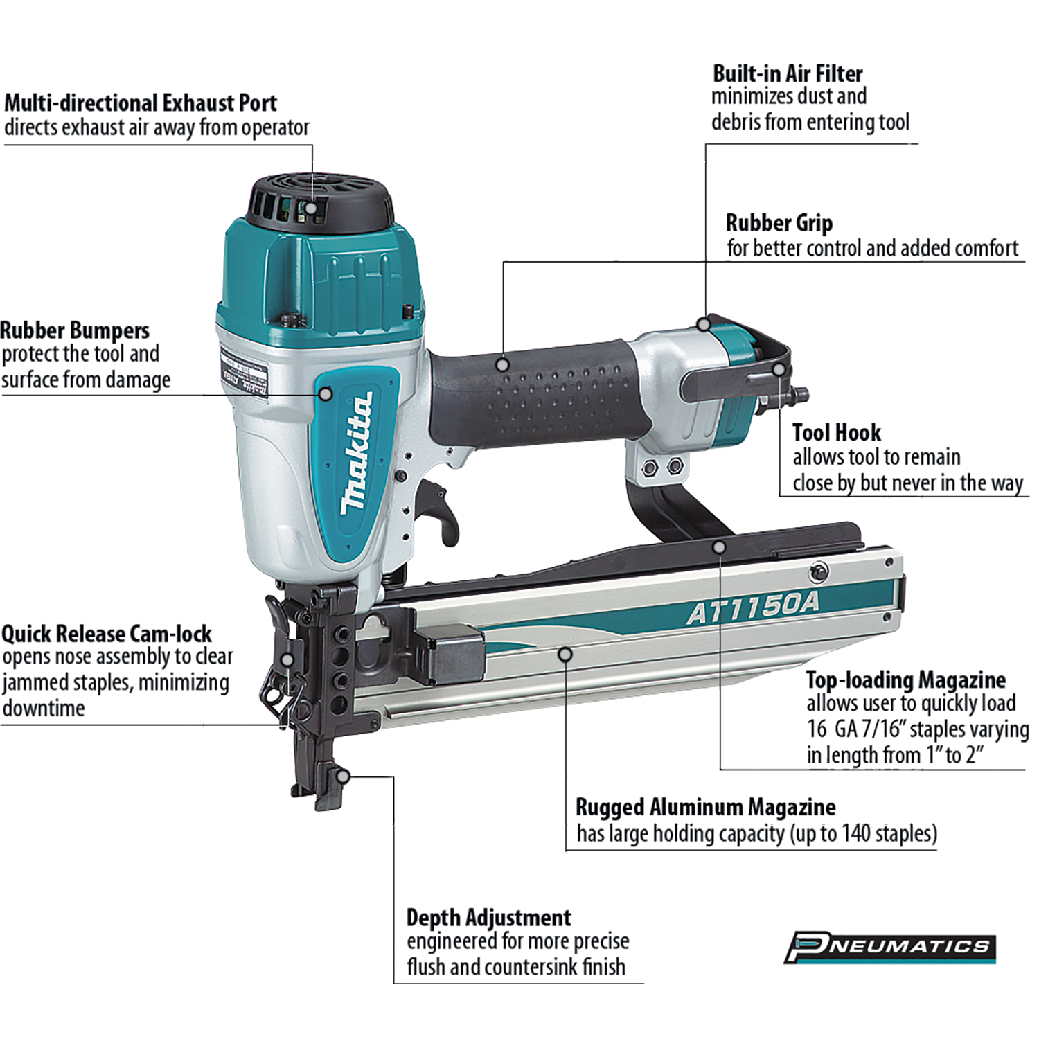 MAKITA AT1150A - 7/16-Inch Medium Crown Stapler (16 Ga.)