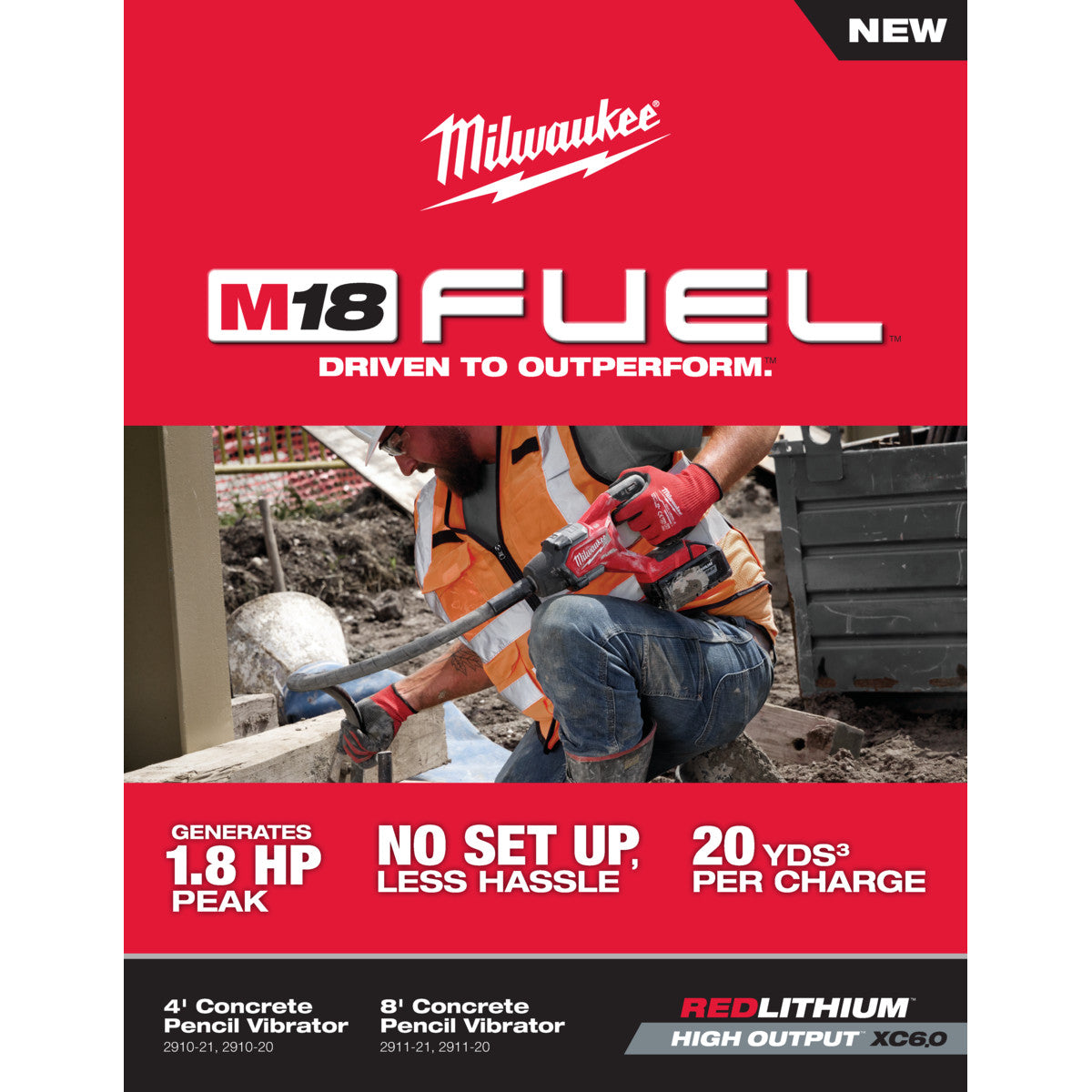 Milwaukee 2911-20  -  M18 FUEL™ 8' Concrete Pencil Vibrator - Tool Only