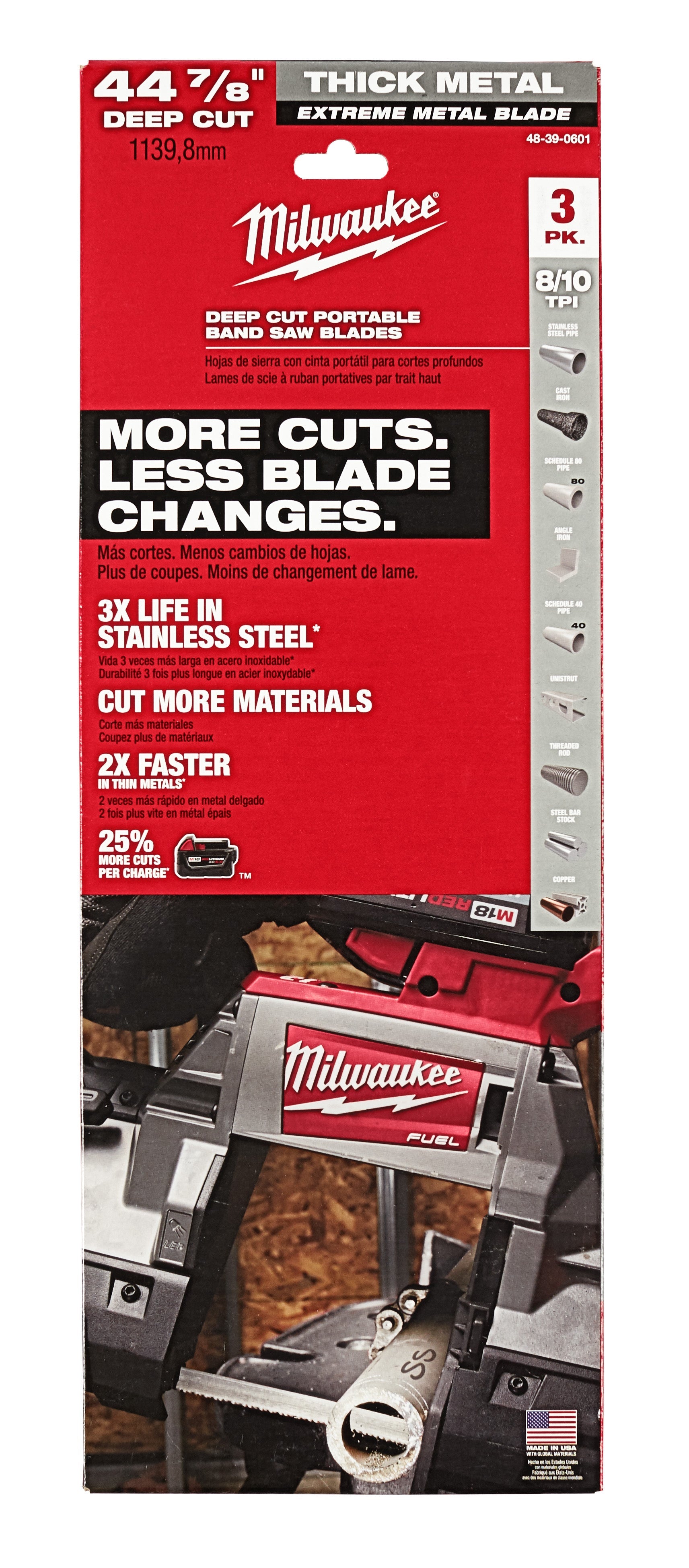 Milwaukee 48-39-0601 - Lames de scie à ruban pour métaux extrêmement épais, lot de 3, coupe profonde