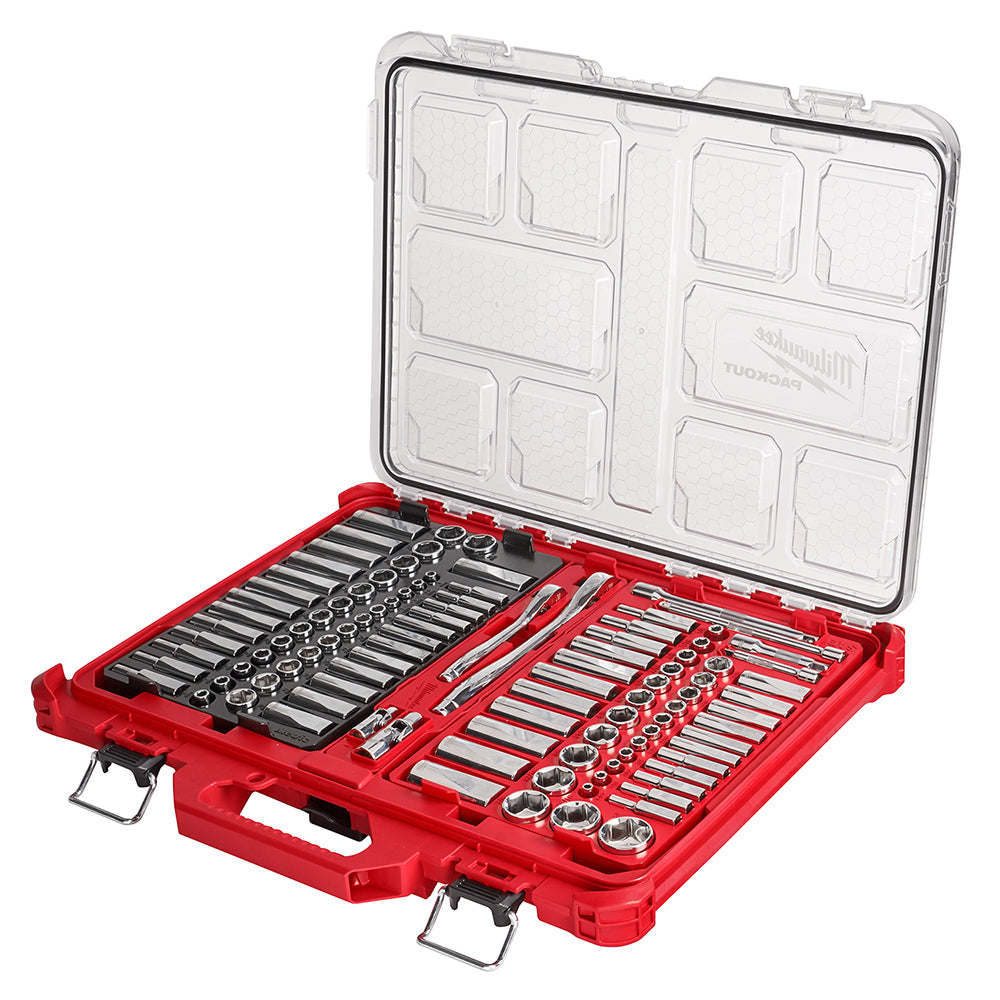 Milwaukee 48-22-9486 – 1/4 Zoll und 3/8 Zoll, 106-teiliger Ratschen- und Steckschlüsselsatz in PACKOUT™ – SAE und metrisch