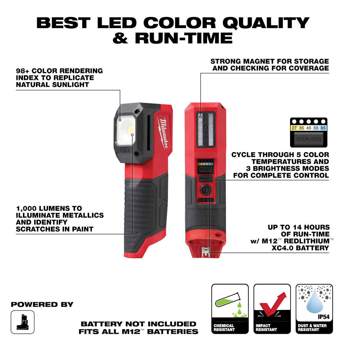 Milwaukee 2127-20 - Lampe de correspondance des couleurs pour peinture et détails M12™