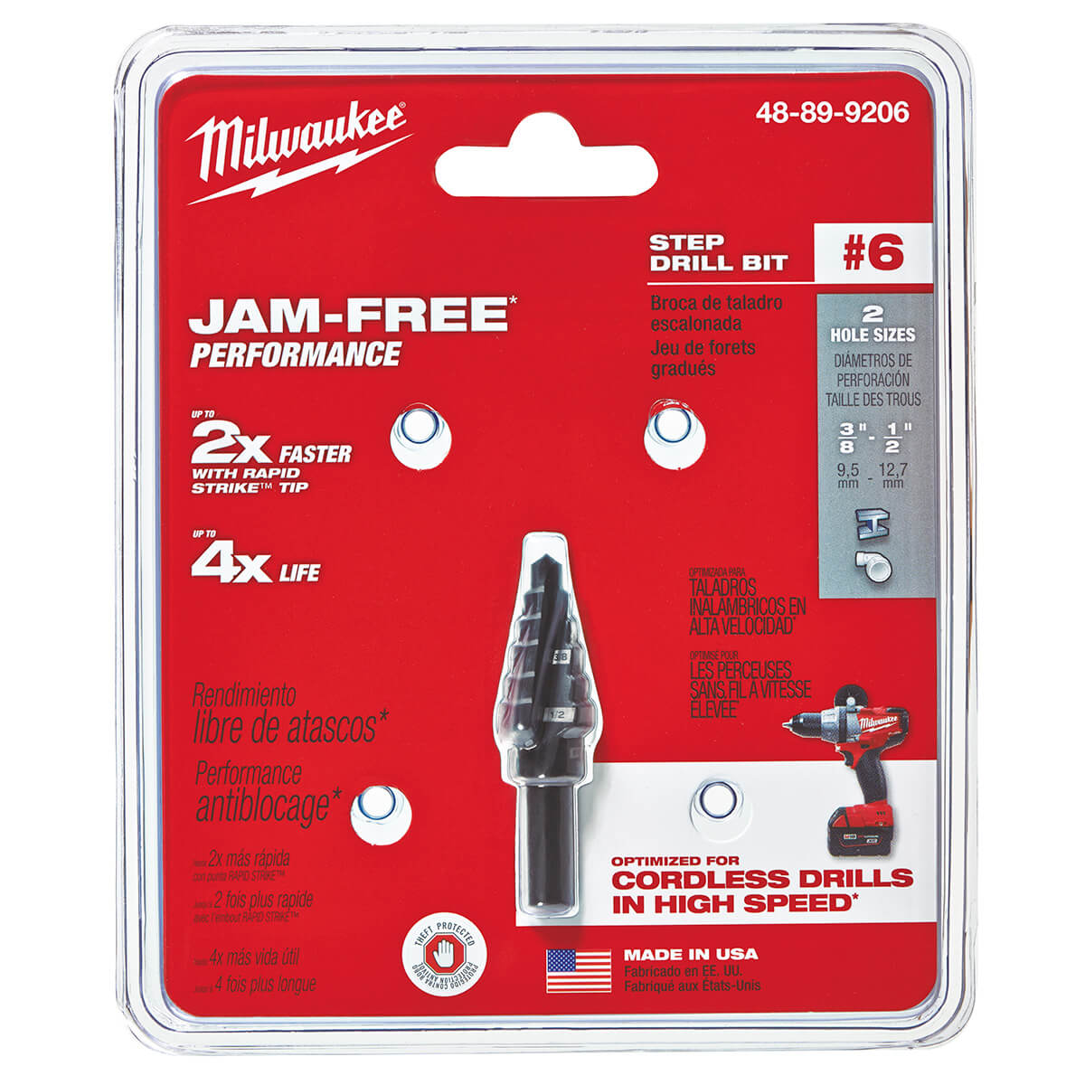 Milwaukee 48-89-9206 – Stufenbohrer Nr. 6, 3/8 Zoll und 1/2 Zoll x 1/16 Zoll.