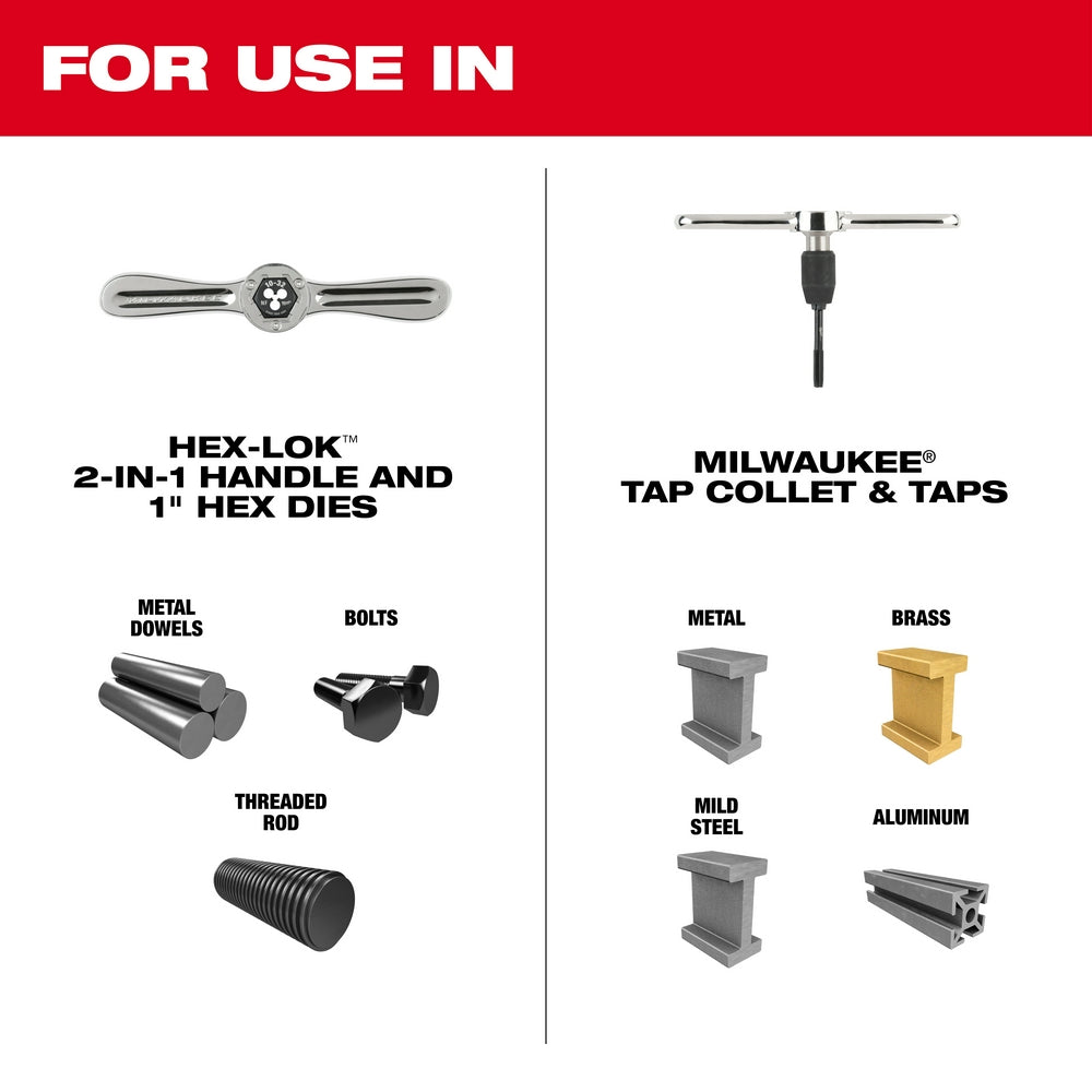 Milwaukee 49-22-5603 - 38-teiliges metrisches Gewindebohrer- und Schneideisen-Packout™-Set mit Hex-LOK™ 2-in-1-Griff