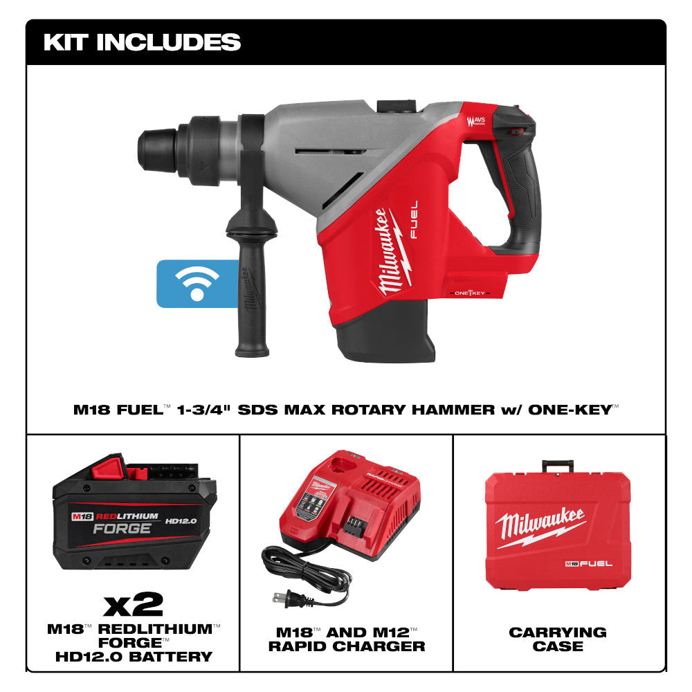 Milwaukee 2918-22HD M18 FUEL 1-3/4" SDS Max Rotary Hammer Kit with ONE-KEY